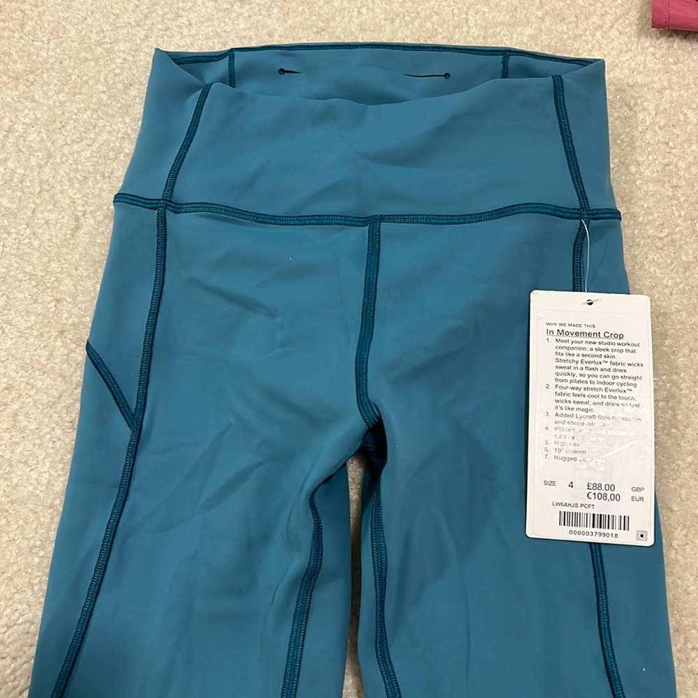 Lululemon in movement crop leggings pacific teal